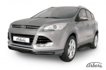 Защита переднего бампера Arbori (черная, 2 трубы d57 mm). Ford Kuga 2 дорестайлинг (2013-2016)