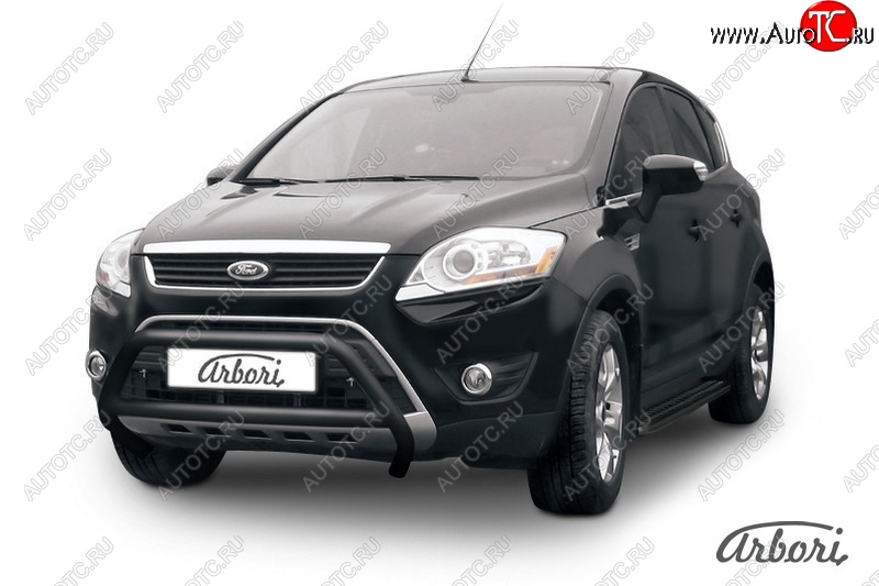 11 789 р. Защита переднего бампера Arbori (низкая, черная, d57 mm) Ford Kuga 1 (2008-2013)  с доставкой в г. Владивосток