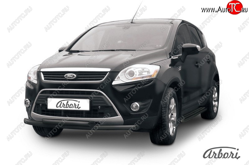 1 349 р. Защита переднего бампера Arbori (черная, 2 трубы d57 и 57 mm) Ford Kuga 1 (2008-2013)  с доставкой в г. Владивосток