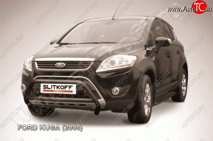 18 999 р. Кенгурятник d57 Slitkoff (низкий с перемычкой)  Ford Kuga  1 (2008-2013) (Цвет: серебристый)  с доставкой в г. Владивосток