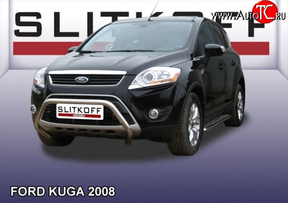 24 999 р. Усиленная низкая защита переднего бампера Slitkoff  Ford Kuga  1 (2008-2013) (Нержавейка, Полированная)  с доставкой в г. Владивосток