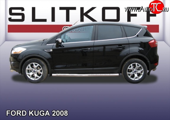 16 849 р. Защита порогов из круглой трубы диаметром 76 мм Slitkoff  Ford Kuga  1 (2008-2013) (Нержавейка, Полированная)  с доставкой в г. Владивосток