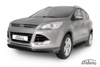 Защита переднего бампера Arbori (черная, 2 трубы d76 и 57 mm) Ford Kuga 2 дорестайлинг (2013-2016)