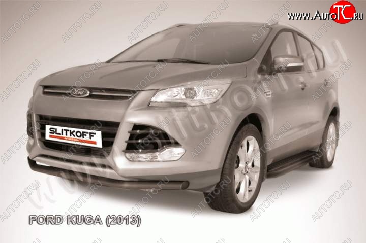 6 899 р. Защита переднего бампера Slitkoff (труба d57)  Ford Kuga  2 (2013-2016) дорестайлинг (Цвет: серебристый)  с доставкой в г. Владивосток