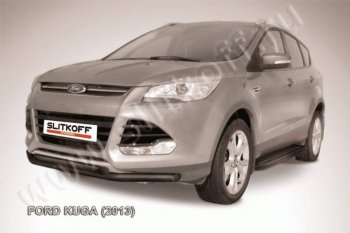 8 199 р. Защита переднего бампера Slitkoff (труба d57/d57)  Ford Kuga  2 (2013-2016) дорестайлинг (Цвет: серебристый)  с доставкой в г. Владивосток. Увеличить фотографию 1