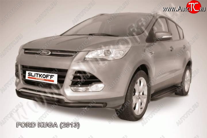 8 199 р. Защита переднего бампера Slitkoff (труба d57/d57)  Ford Kuga  2 (2013-2016) дорестайлинг (Цвет: серебристый)  с доставкой в г. Владивосток