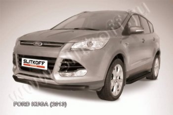 9 449 р. Защита переднего бампера Slitkoff (труба d76)  Ford Kuga  2 (2013-2016) дорестайлинг (Цвет: серебристый)  с доставкой в г. Владивосток. Увеличить фотографию 1