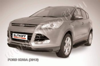 11 299 р. Защита переднего бампера Slitkoff (труба d76/d57)  Ford Kuga  2 (2013-2016) дорестайлинг (Цвет: серебристый)  с доставкой в г. Владивосток. Увеличить фотографию 1