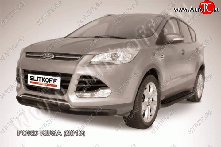 11 299 р. Защита переднего бампера Slitkoff (труба d76/d57)  Ford Kuga  2 (2013-2016) дорестайлинг (Цвет: серебристый)  с доставкой в г. Владивосток