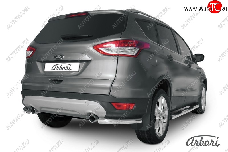 6 389 р. Защита заднего бампера Arbori (уголки, нержавейка, 1 труба d57 mm). Ford Kuga 2 дорестайлинг (2013-2016)  с доставкой в г. Владивосток