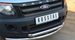 26 999 р. Защита переднего бампера (2 трубыØ76 и 63 мм, нержавейка) SLITKOFF  Ford Ranger ( DoubleCab,  RapCab) (2011-2016) дорестайлинг, дорестайлинг  с доставкой в г. Владивосток. Увеличить фотографию 2