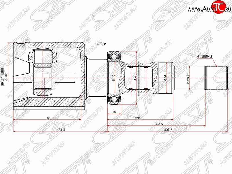 7 999 р. Правый шрус внутренний SAT (шлицы 29/41, сальник 44 мм, 2.2 TDCi 85PS)  Ford Transit (2006-2014) цельнометаллический фургон  с доставкой в г. Владивосток