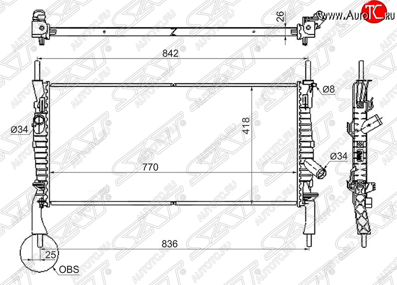 8 649 р. Радиатор двигателя SAT (пластинчатый, 2.2TD/2.3/2.4TD, МКПП) Ford Transit цельнометаллический фургон (2006-2014)  с доставкой в г. Владивосток