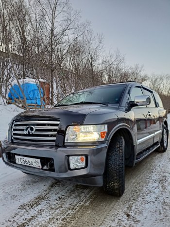 2 999 р. Дефлектор капота CA-Plastiс exclusive  INFINITI QX56  JA60 (2004-2007) дорестайлинг (Classic черный, Без надписи)  с доставкой в г. Владивосток. Увеличить фотографию 2