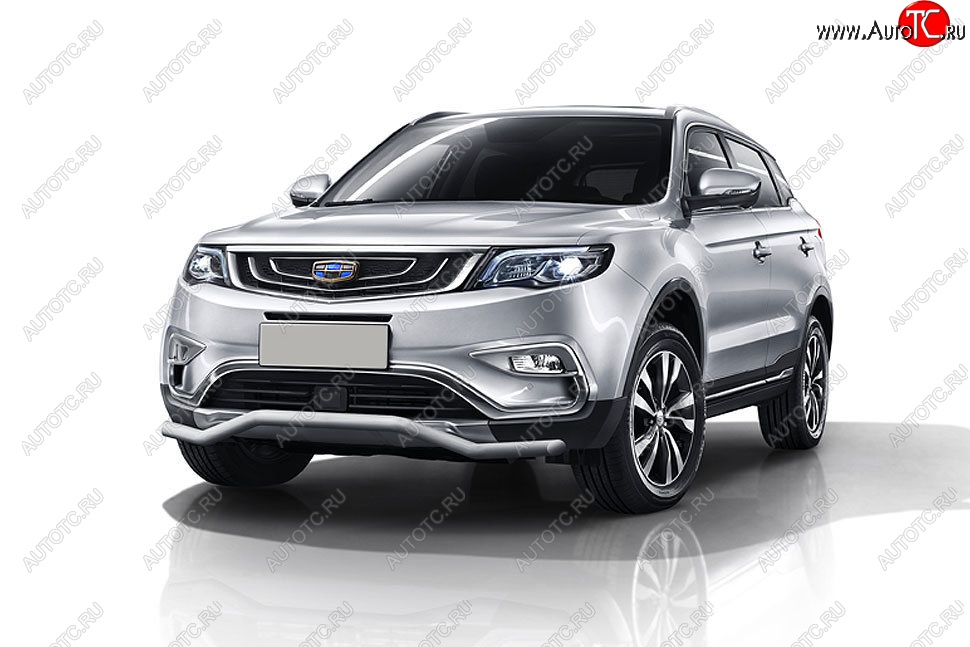 10 749 р. Защита переднего бампера Slitkoff (волна, d57 мм)  Geely Atlas  NL3 (2016-2022) (Сталь с полимерным покрытием. Цвет: серебристый)  с доставкой в г. Владивосток