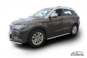 Защита штатных порогов Arbori (нержавейка, d57 mm). Haval H2 (2014-2021)