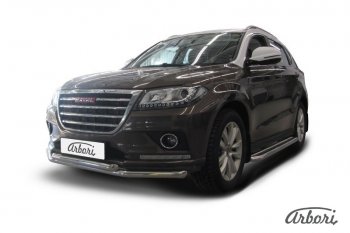 22 999 р. Защита переднего бампера Arbori (нержавейка, 2 трубы d57 и 57 mm) Haval H2 (2014-2021)  с доставкой в г. Владивосток. Увеличить фотографию 2