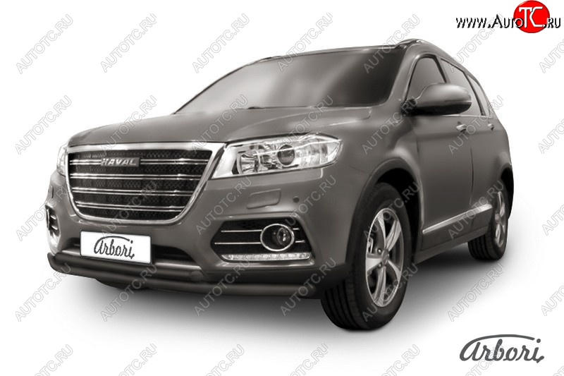 9 699 р. Защита переднего бампера Arbori (черная, 2 трубы d57 и 42 mm) Haval H6 (2013-2020)  с доставкой в г. Владивосток