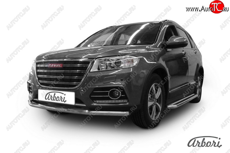 11 249 р. Защита переднего бампера Arbori (нержавейка, 2 трубы d57 и 42 mm) Haval H6 (2013-2020)  с доставкой в г. Владивосток