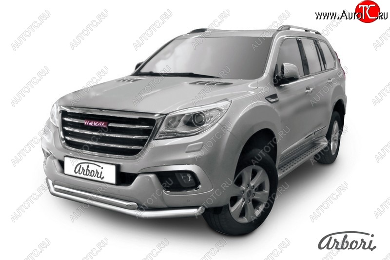 16 325 р. Защита переднего бампера Arbori (нержавейка, 2 трубы d76 и 57 mm) Haval H9 дорестайлинг (2015-2017)  с доставкой в г. Владивосток