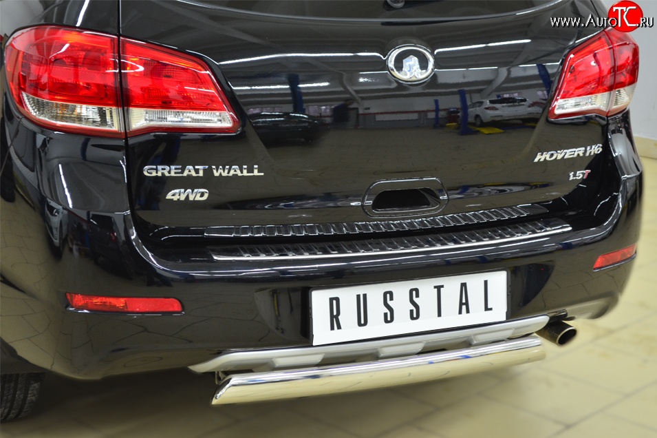 9 999 р. Защита заднего бампера (Ø75x42 мм, нержавейка) Russtal  Great Wall Hover H6 (2012-2016)  с доставкой в г. Владивосток