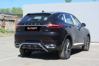 15 549 р. Защита заднего бампера (Ø42 мм, нержавейка) Slitkoff Haval F7  дорестайлинг (2018-2022)  с доставкой в г. Владивосток. Увеличить фотографию 1