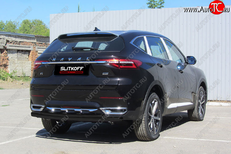 10 749 р. Защита заднего бампера (d57+d42) Slitkoff  Haval F7x (2019-2022)  дорестайлинг (Цвет: черный)  с доставкой в г. Владивосток