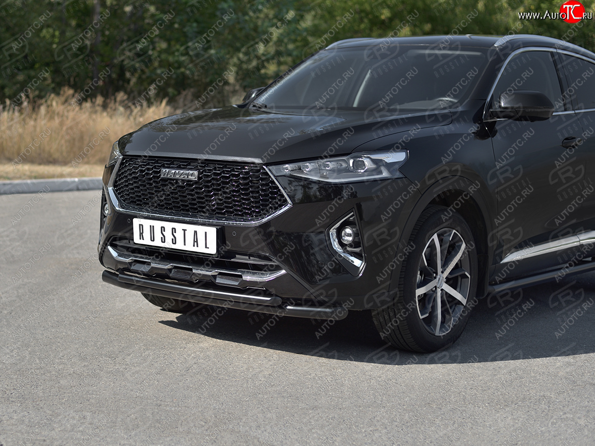 13 699 р. Защита переднего бампера SLITKOFF (Ø63 и 42 мм, окрашенная)  Haval F7x (2019-2022)  дорестайлинг (черный)  с доставкой в г. Владивосток