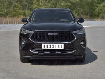 13 699 р. Защита переднего бампера SLITKOFF (Ø63 и 42 мм, окрашенная)  Haval F7x (2019-2022)  дорестайлинг (черный)  с доставкой в г. Владивосток. Увеличить фотографию 2