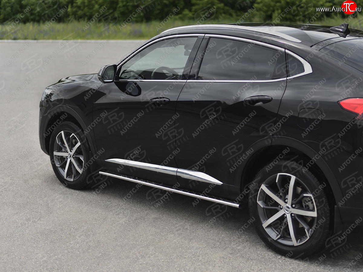 23 749 р. Защита порогов (Ø75x42 мм, с проступью) Russtal Haval F7x дорестайлинг (2019-2022) (полированная нержавейка)  с доставкой в г. Владивосток