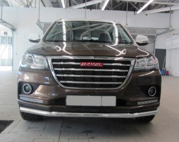 7 999 р. Защита переднего бампера Slitkoff (Ø 57 мм). Haval H2 (2014-2021) (Сталь с полимерным покрытием. Цвет: серебристый)  с доставкой в г. Владивосток. Увеличить фотографию 1