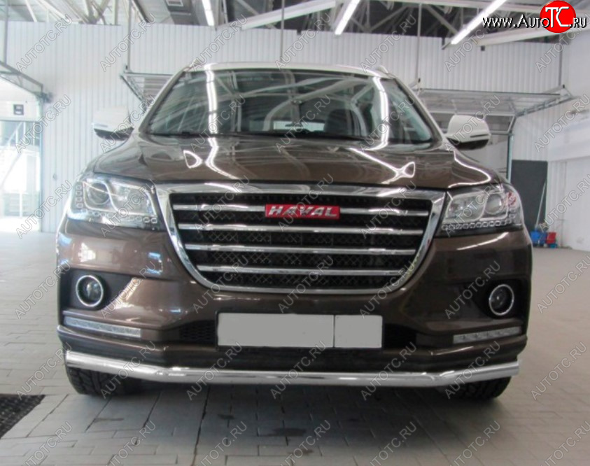 7 999 р. Защита переднего бампера Slitkoff (Ø 57 мм). Haval H2 (2014-2021) (Сталь с полимерным покрытием. Цвет: серебристый)  с доставкой в г. Владивосток