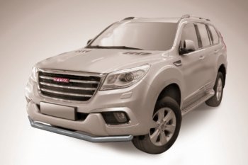 8 299 р. Защита переднего бампера Slitkoff (Ø 57 мм).  Haval H9 (2017-2019) 1-ый рестайлинг (Сталь с полимерным покрытием. Цвет: серебристый)  с доставкой в г. Владивосток. Увеличить фотографию 1