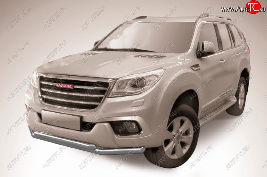 9 999 р. Защита переднего бампера Slitkoff (Ø 57+Ø 57, двойная).  Haval H9 (2017-2019) 1-ый рестайлинг (Сталь с полимерным покрытием. Цвет: серебристый)  с доставкой в г. Владивосток