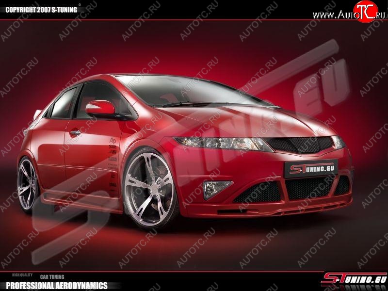 3 449 р. Накладка на передний бампер S-tuning Honda Civic FK,FN хэтчбэк 5 дв. дорестайлинг (2005-2008)  с доставкой в г. Владивосток