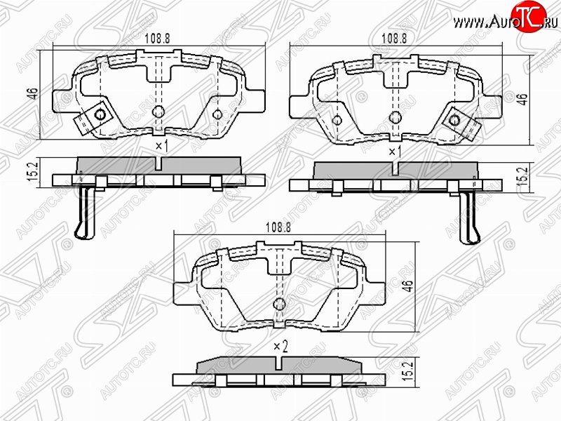 1 169 р. Колодки тормозные задние SAT  Honda Civic ( FK,FN,  FB,  FK2) - StepWagon ( RF3,RF4,  RG)  с доставкой в г. Владивосток