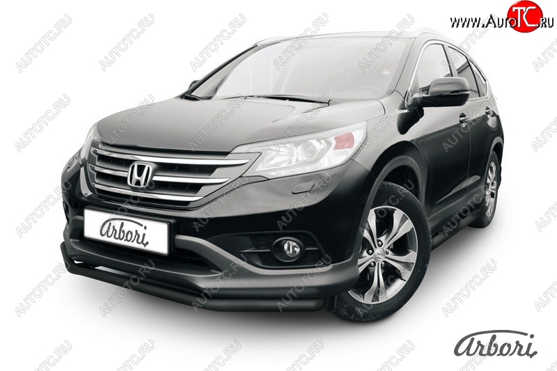 6 209 р. Защита переднего бампера Arbori (черная, 1 труба d57 mm). Honda CR-V RM1,RM3,RM4 дорестайлинг (2012-2015)  с доставкой в г. Владивосток