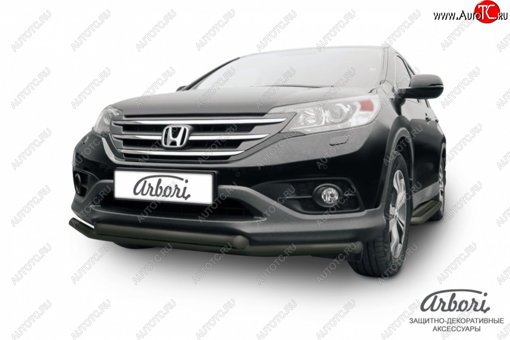 9 989 р. Защита переднего бампера Arbori (черная, 2 трубы d57 и 57 mm) Honda CR-V RM1,RM3,RM4 дорестайлинг (2012-2015)  с доставкой в г. Владивосток