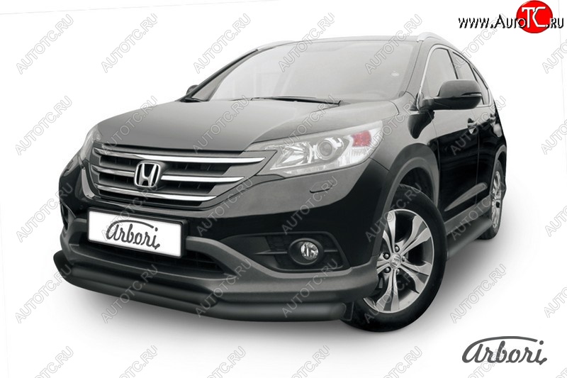 8 459 р. Защита переднего бампера Arbori (черная, 2 трубы d76 и 57 mm) Honda CR-V RM1,RM3,RM4 дорестайлинг (2012-2015)  с доставкой в г. Владивосток