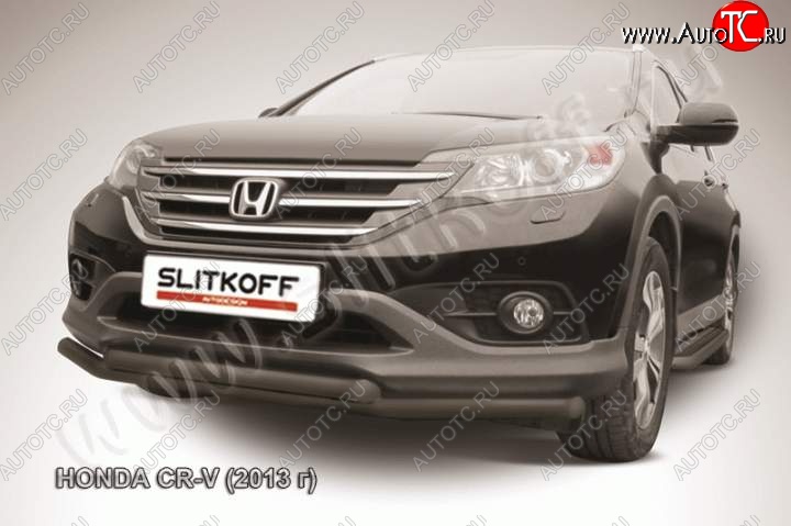 11 299 р. Защита переднего бампера из труб d57 Slitkoff (двойная)  Honda CR-V  RM1,RM3,RM4 (2012-2015) дорестайлинг (Цвет: серебристый)  с доставкой в г. Владивосток