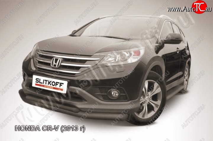 12 599 р. Защита переднего бампера из труб d76+d57 Slitkoff (двойная)  Honda CR-V  RM1,RM3,RM4 (2012-2015) дорестайлинг (Цвет: серебристый)  с доставкой в г. Владивосток