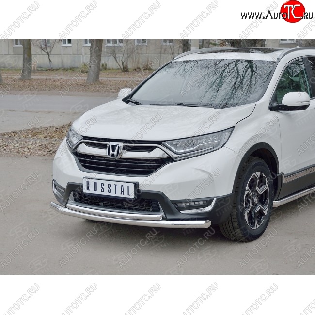 22 649 р. Защита переднего бампера (2 трубыØ63 и 42 мм, нержавейка) SLITKOFF Honda CR-V RW,RT дорестайлинг (2016-2020)  с доставкой в г. Владивосток