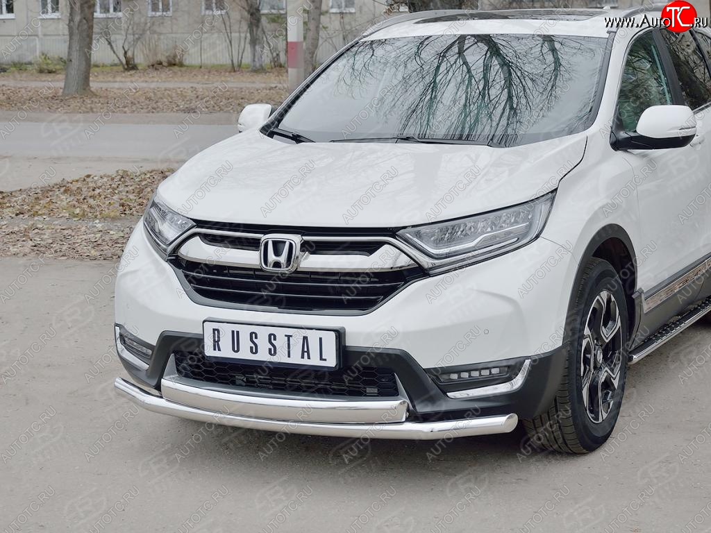 14 699 р. Защита переднего бампера (2 трубыØ63 и 75х42 мм, нержавейка) Russtal Honda CR-V RW,RT дорестайлинг (2016-2020)  с доставкой в г. Владивосток