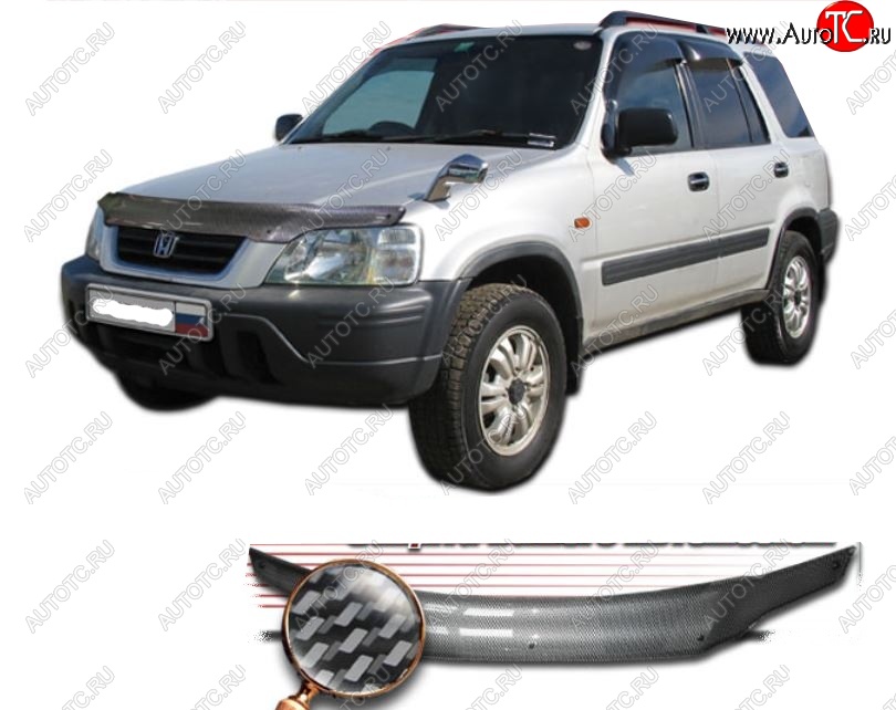 2 499 р. Дефлектор капота CA-Plastiс  Honda CR-V  RD1,RD2,RD3 (1995-2001)  дорестайлинг, рестайлинг (Шелкография карбон-серебро)  с доставкой в г. Владивосток