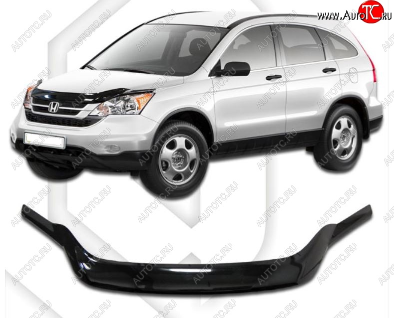 2 199 р. Дефлектор капота CA-Plastiс exclusive  Honda CR-V  RE1,RE2,RE3,RE4,RE5,RE7 (2009-2012) рестайлинг (Classic черный, Без надписи)  с доставкой в г. Владивосток