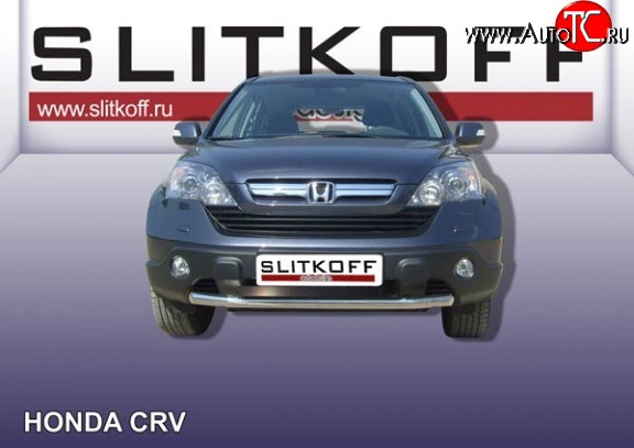 12 999 р. Одинарная защита переднего бампера из трубы диаметром 57 мм Slitkoff  Honda CR-V  RE1,RE2,RE3,RE4,RE5,RE7 (2009-2012) рестайлинг (Нержавейка, Полированная)  с доставкой в г. Владивосток