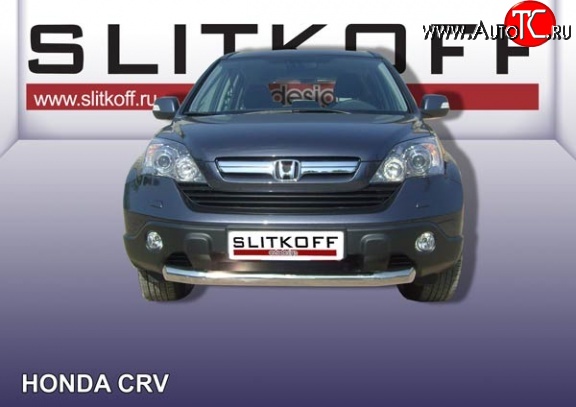 14 999 р. Одинарная защита переднего бампера диаметром 76 мм Slitkoff Honda CR-V RE1,RE2,RE3,RE4,RE5,RE7 рестайлинг (2009-2012) (Нержавейка, Полированная)  с доставкой в г. Владивосток