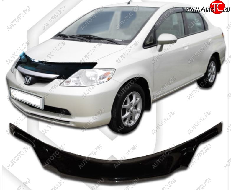 2 199 р. Дефлектор капота (D-6;7;8;9) CA-Plastiс exclusive  Honda Fit Aria  GD (2002-2005) дорестайлинг седан (Classic черный, Без надписи)  с доставкой в г. Владивосток