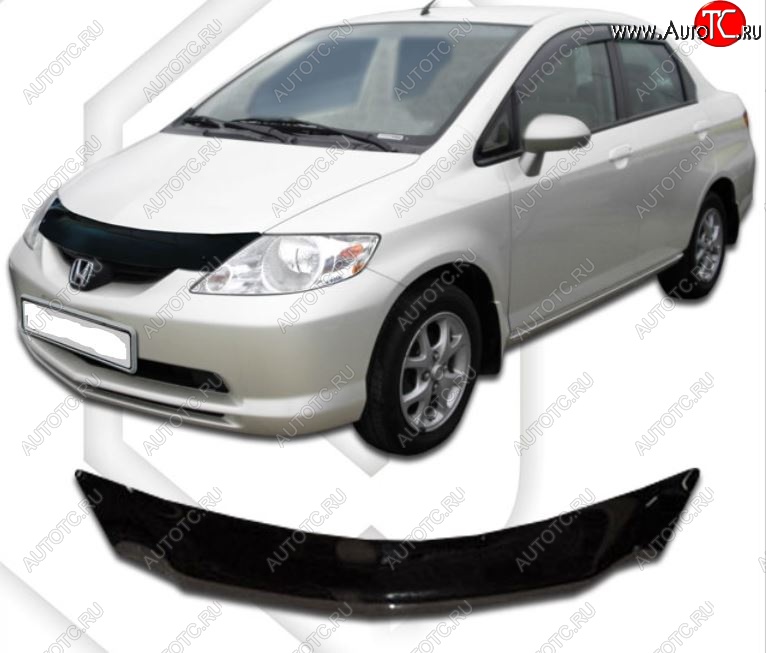 1 799 р. Дефлектор капота (D-6;7;8;9) CA-Plastic  Honda Fit Aria  GD (2002-2005) дорестайлинг седан (Classic черный, Без надписи)  с доставкой в г. Владивосток