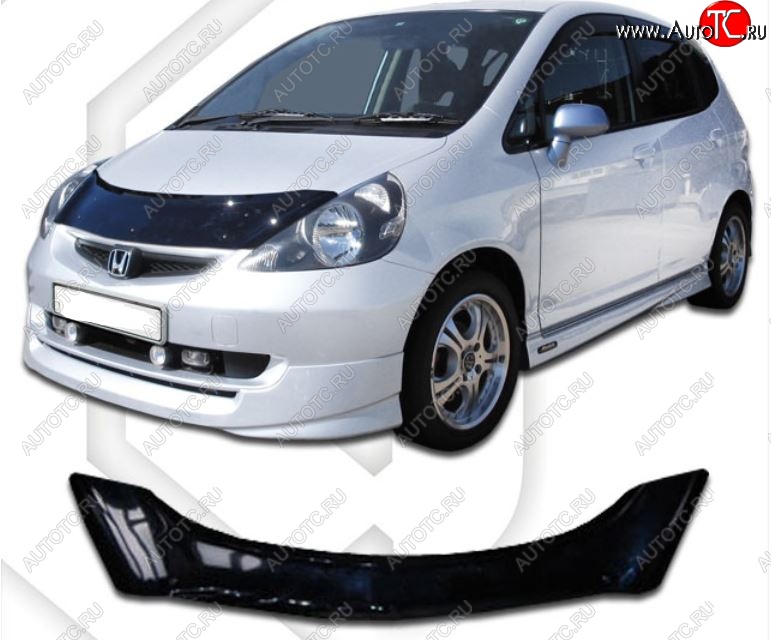 2 159 р. Дефлектор капота GD1-GD4 CA-Plastic  Honda Fit  1 (2001-2007) GD дорестайлинг, GD 1-ый рестайлинг, GD 2-ой рестайлинг (Classic черный, Без надписи)  с доставкой в г. Владивосток